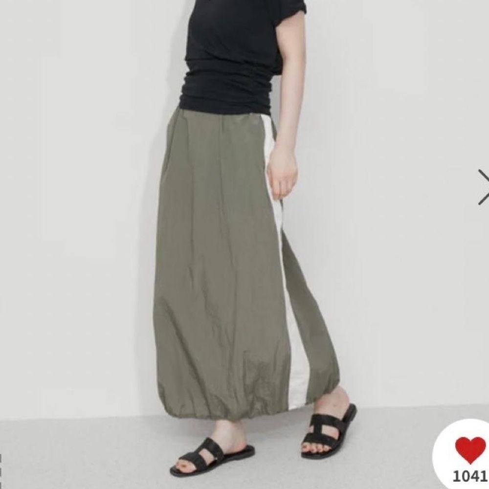 Adam Et Rope Japanese Olive Green Maxi Skirt with White Stripe